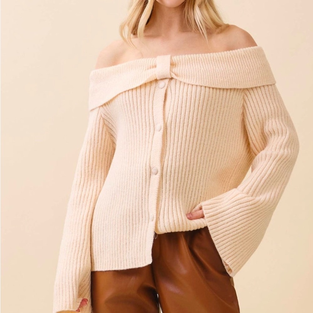 Chic Off-Shoulder Cream Sweater